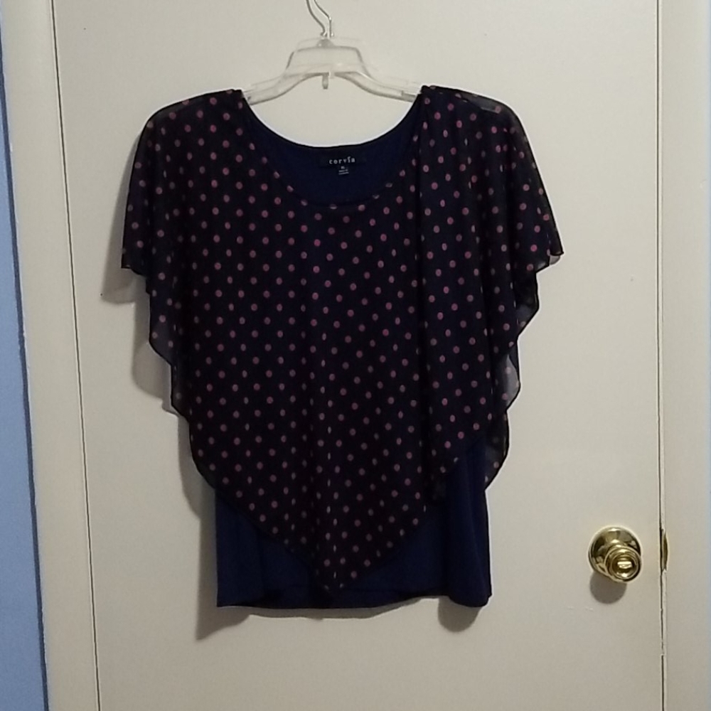 Corvia Xl Navy Blue/Red Polka Dots Tunic Blouse
